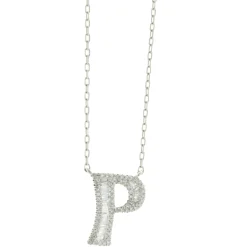18 Karat White Gold Mosaic Set Diamond Initial P Necklace