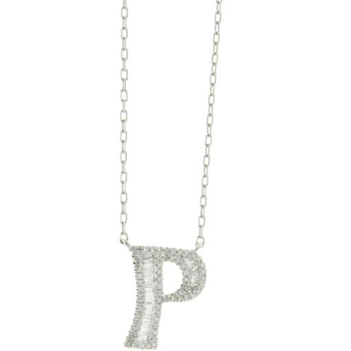 18 Karat White Gold Mosaic Set Diamond Initial P Necklace