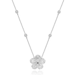 18 Karat White Gold Mosaic Set Diamond Flower Necklace