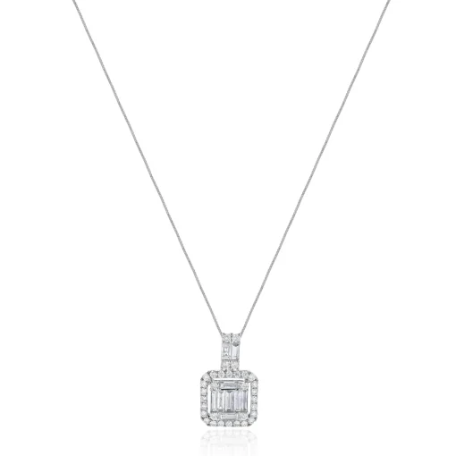 18 Karat White Gold Mosaic Diamond Drop Necklace
