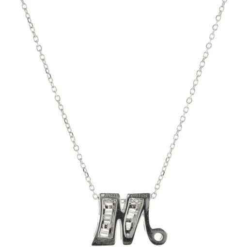 14 Karat White Gold Mosaic Set Diamond M Necklace
