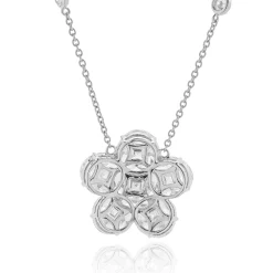 18 Karat White Gold Mosaic Set Diamond Flower Necklace