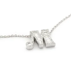 14 Karat White Gold Mosaic Set Diamond M Necklace