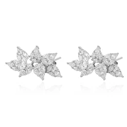 18 Karat White Gold Multi Cut Diamond Floral Spray Earrings