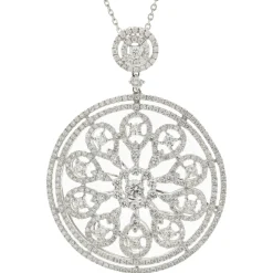 18 Karat White Gold Multi Circle Diamond Open Pendant