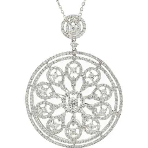 18 Karat White Gold Multi Circle Diamond Open Pendant
