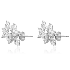 18 Karat White Gold Multi Cut Diamond Floral Spray Earrings