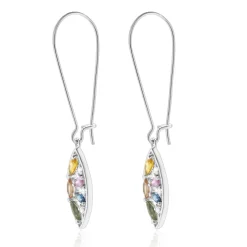 18 Karat White Gold Multi Colored Sapphire and Diamond Cutout Leaf Drop Earrings