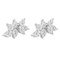 18 Karat White Gold Multi Cut Diamond Floral Spray Earrings