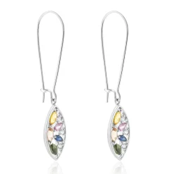 18 Karat White Gold Multi Colored Sapphire and Diamond Cutout Leaf Drop Earrings