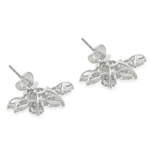18 Karat White Gold Multi Cut Diamond Floral Spray Earrings
