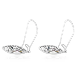 18 Karat White Gold Multi Colored Sapphire and Diamond Cutout Leaf Drop Earrings