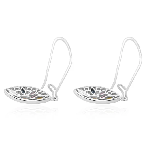 18 Karat White Gold Multi Colored Sapphire and Diamond Cutout Leaf Drop Earrings