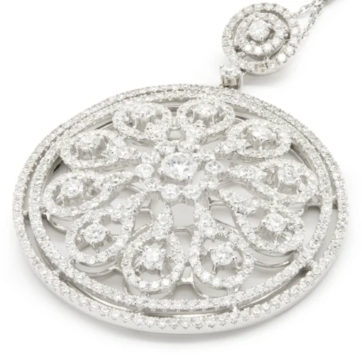 18 Karat White Gold Multi Circle Diamond Open Pendant