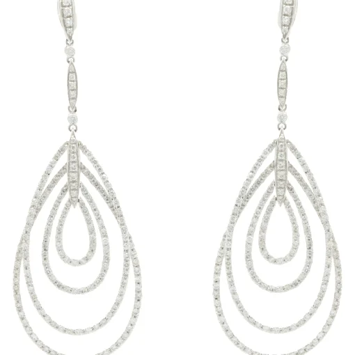 18 Karat White Gold Multi Layered Diamond Tear Drop Earrings