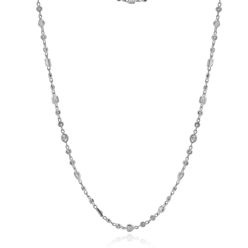 18 Karat White Gold Multi Shaped Diamonds By The Yard Necklace