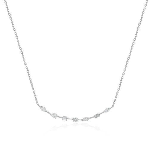 14 Karat White Gold Multi Shape Diamond Smile Necklace