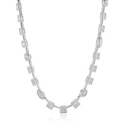 18 Karat White Gold Multi Shaped Bezel Set Diamond Tennis Necklace