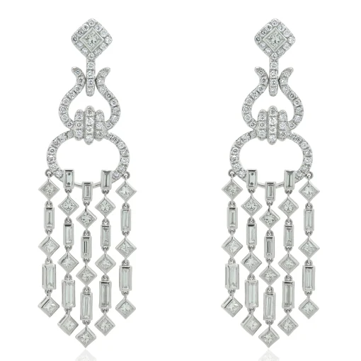 18 Karat White Gold Multi Shape Diamond Chandelier Drop Earrings