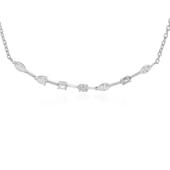 14 Karat White Gold Multi Shape Diamond Smile Necklace