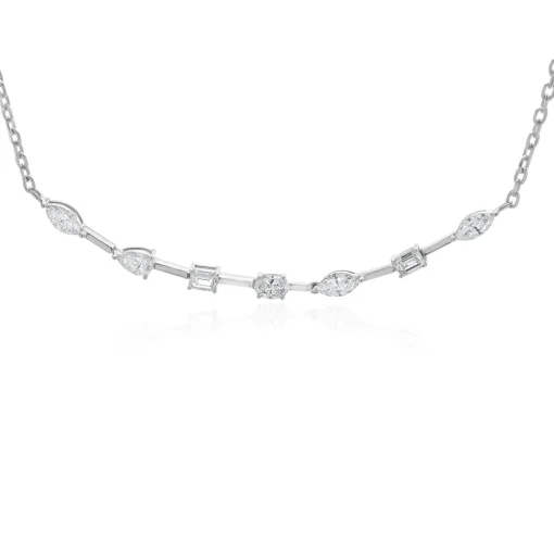 14 Karat White Gold Multi Shape Diamond Smile Necklace