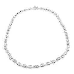 18 Karat White Gold Multi Shaped Bezel Set Diamond Tennis Necklace