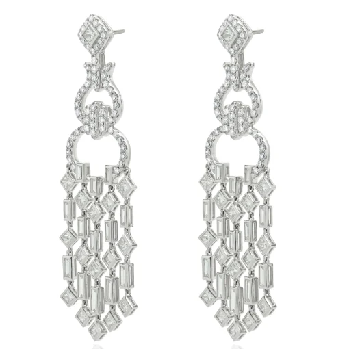 18 Karat White Gold Multi Shape Diamond Chandelier Drop Earrings