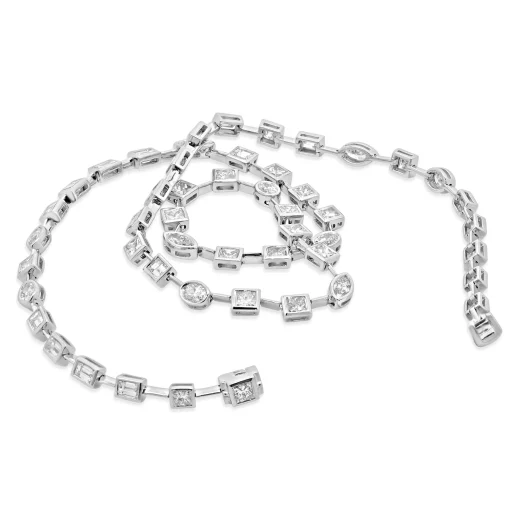 18 Karat White Gold Multi Shaped Bezel Set Diamond Tennis Necklace