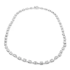 18 Karat White Gold Multi Shaped Bezel Set Diamond Tennis Necklace