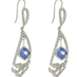 14 Karat White Gold NO HEAT Sapphire and Diamond Drop Earrings