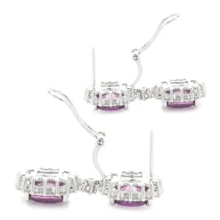 18 Karat White Gold No Heat Purple Sapphire and Diamond Halo Drop Earrings