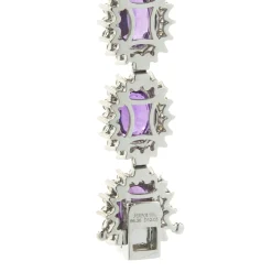 18 Karat White Gold No Heat Purple Sapphire and Diamond Halo Necklace