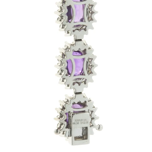 18 Karat White Gold No Heat Purple Sapphire and Diamond Halo Necklace