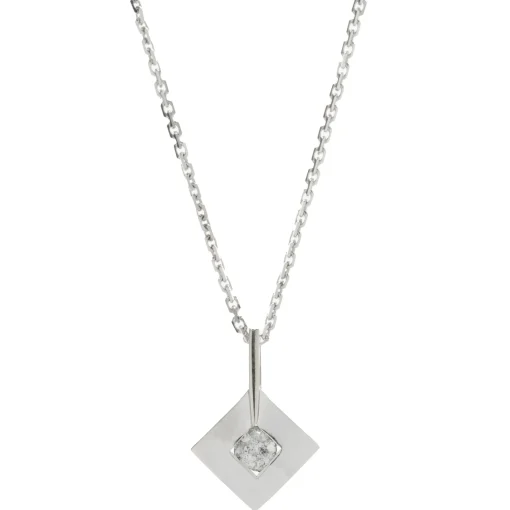 14 Karat White Gold Open Square Diamond Necklace