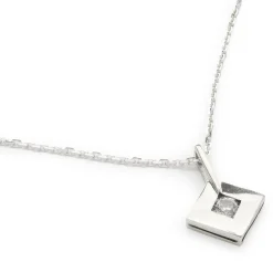 14 Karat White Gold Open Square Diamond Necklace