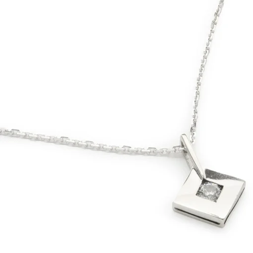 14 Karat White Gold Open Square Diamond Necklace