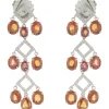 14 Karat White Gold Orange Sapphire and Diamond Three Tier Drop Earrings