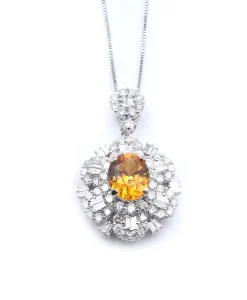 14 Karat White Gold Orange Sapphire and Diamond Necklace