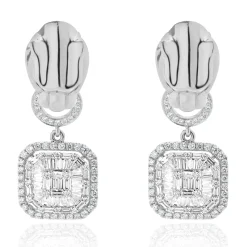 18 Karat White Gold Panther Mosaic Set Diamond Drop Earrings