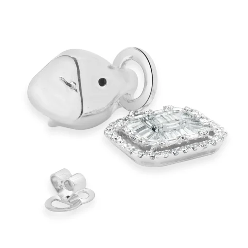 18 Karat White Gold Panther Mosaic Set Diamond Drop Earrings