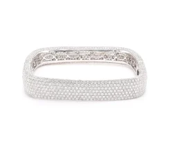 18 Karat White Gold Pave Diamond Square Bangle Bracelet