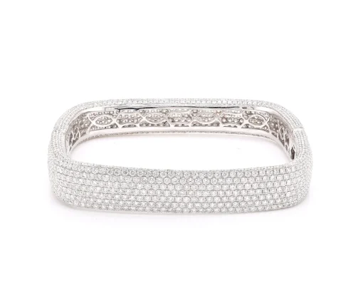 18 Karat White Gold Pave Diamond Square Bangle Bracelet