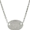 18 Karat White Gold Pave Diamond Oval Disc Necklace