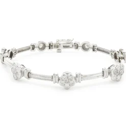 14 Karat White Gold Pave Diamond Flower Station Bracelet