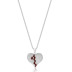 10/14 Karat White Gold Pave Diamond and Enamel Broke Heart Necklace