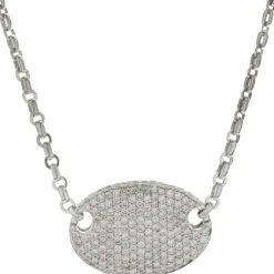 18 Karat White Gold Pave Diamond Oval Disc Necklace