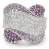 18 Karat White Gold Pave Diamond, Ruby, and Pink Sapphire Wave Ring