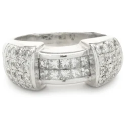 14 Karat White Gold Pave Diamond Ring with Invisible Set Princess Cut Diamond Center