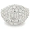 18 Karat White Gold Pave Diamond Signet Ring with Baguette Diamond Center