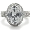 14 Karat White Gold Pave Diamond Semi Mount with Oval CZ Center